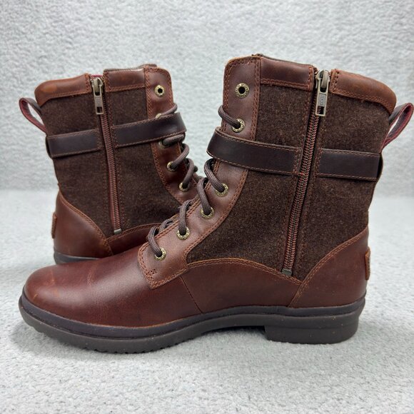 UGG Boots Womens 10 Shoes Brown Kesey Waterproof Shearling Zipper Ankle Booties - Picture 9 of 13